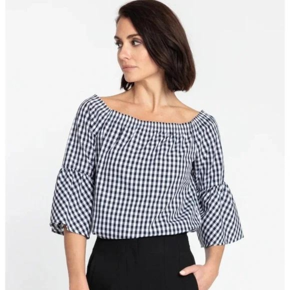 HINSON WU Lena Gingham Top Women's XL Cotton Off Shoulder‎ Classic